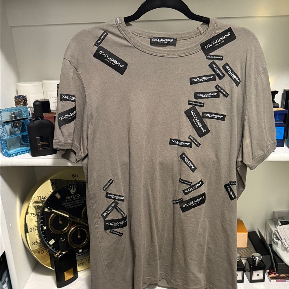 Dolce & Gabbana Taupe Logo Patch T-Shirt
